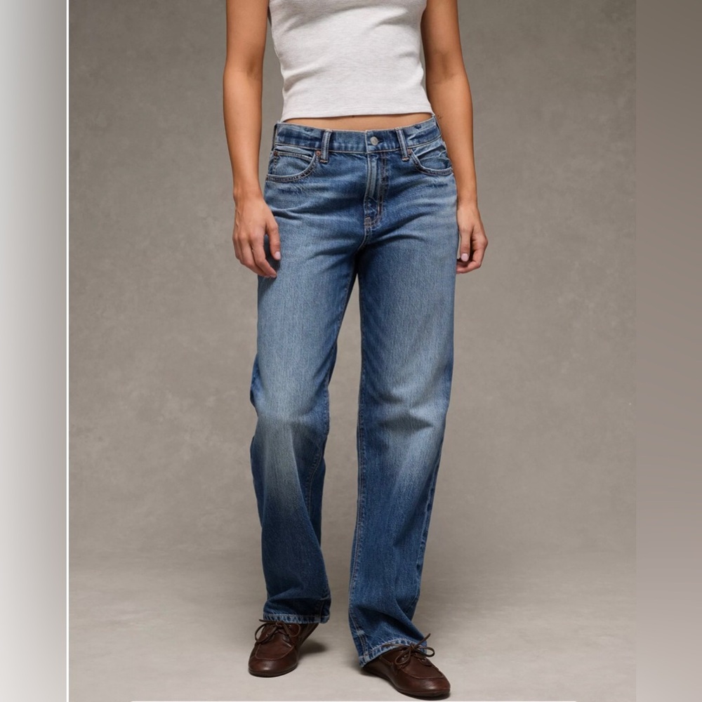 AE Strigid Low-Rise Baggy Straight Jean Woman 14 SHORT Blue Streetwear Preppy